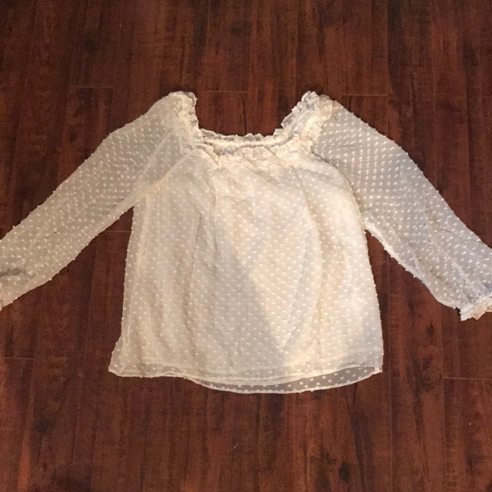 Petite ruffle Penny top in clip dot - CREAM